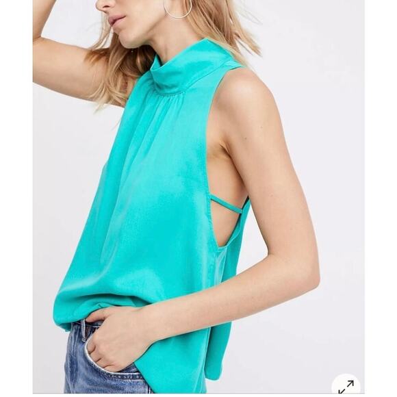 Free People Palm Breeze Mock Neck Keyhole Back Sleeveless Top Small - Picture 1 of 9